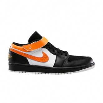 Air Jordan 1 Pántos Alacsony Fekete Narancssárga Fehér Férfi Cipő