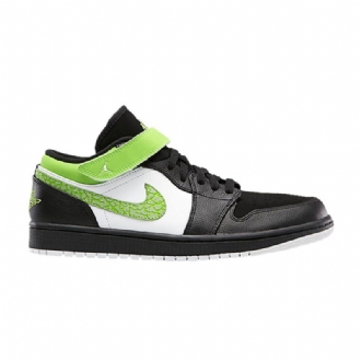Air Jordan 1 Pántos Alacsony Fekete Zöld Fehér Férfi Cipő