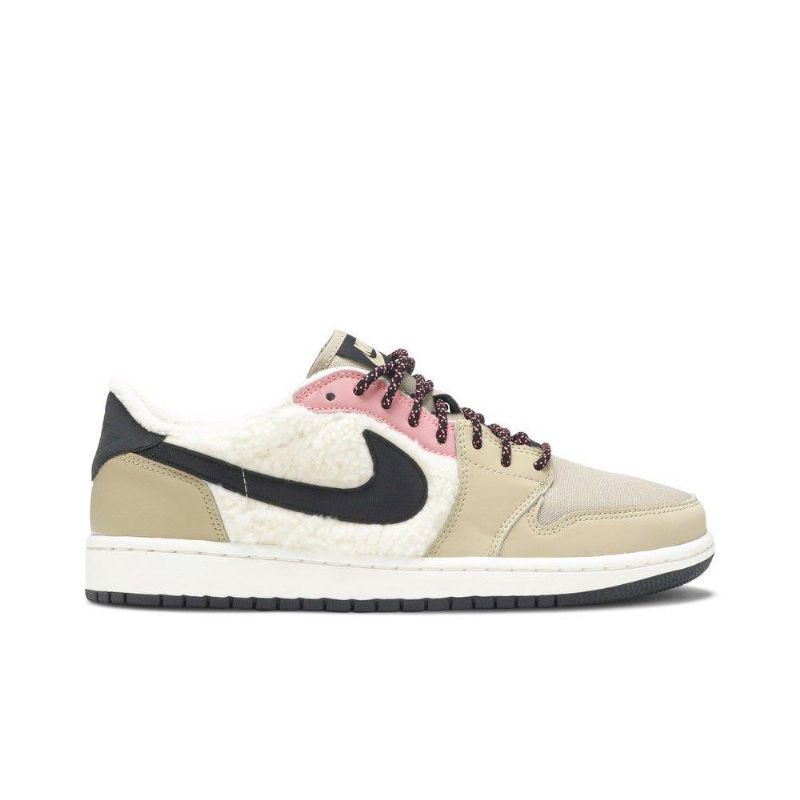 Air Jordan 1 Retro Alacsony Polár Bézs Fekete Rózsaszín Fehér Női Cipő