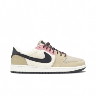 Air Jordan 1 Retro Alacsony Polár Bézs Fekete Rózsaszín Fehér Női Cipő