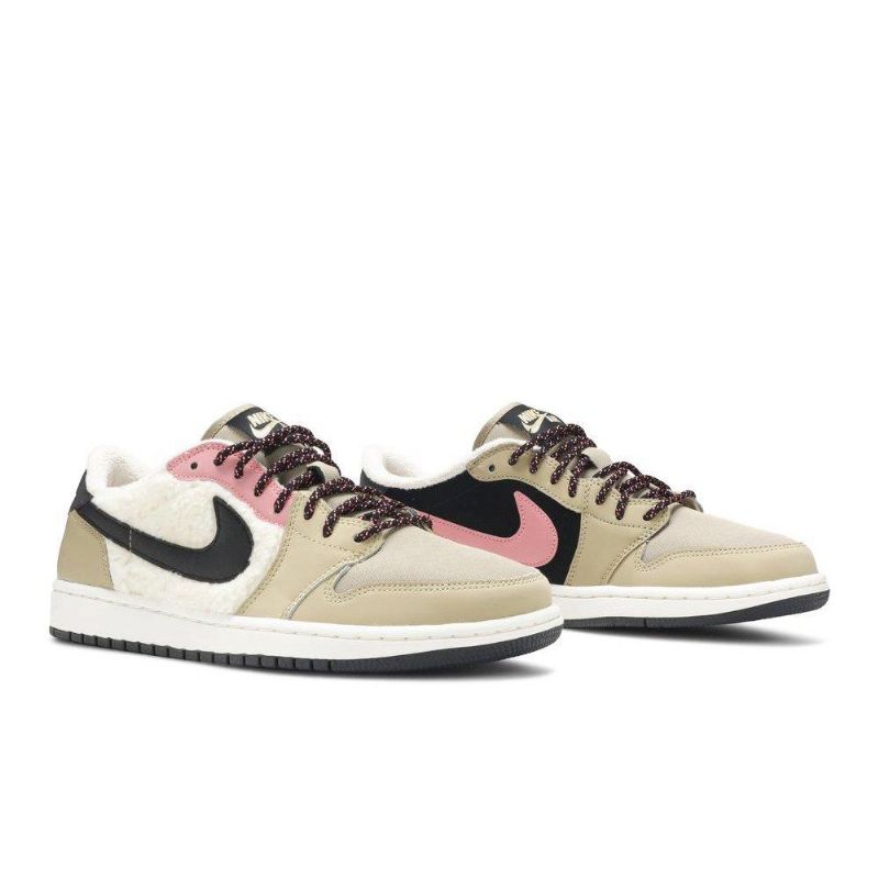 Air Jordan 1 Retro Alacsony Polár Bézs Fekete Rózsaszín Fehér Női Cipő