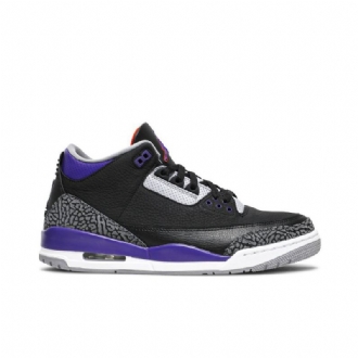 Air Jordan 3 Retro Fekete Szürke Lila Fehér Férfi Cipők