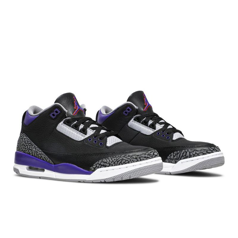 Air Jordan 3 Retro Fekete Szürke Lila Fehér Férfi Cipők